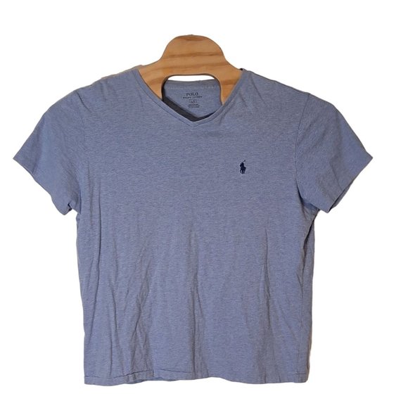 Polo Ralph Lauren V Neck Powder Blue Tee Shirt Short Sleeves‎ Size Large Men's - Picture 2 of 5